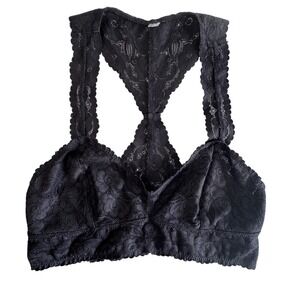 Unbranded Black Floral Lace Racerback Bralette Scalloped Edge V-Neck Lined Cups